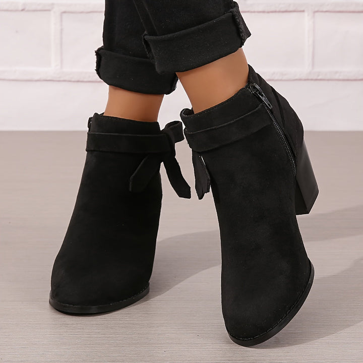 Women's Pointed-Toe Ankle Boots with Block Heel in Black