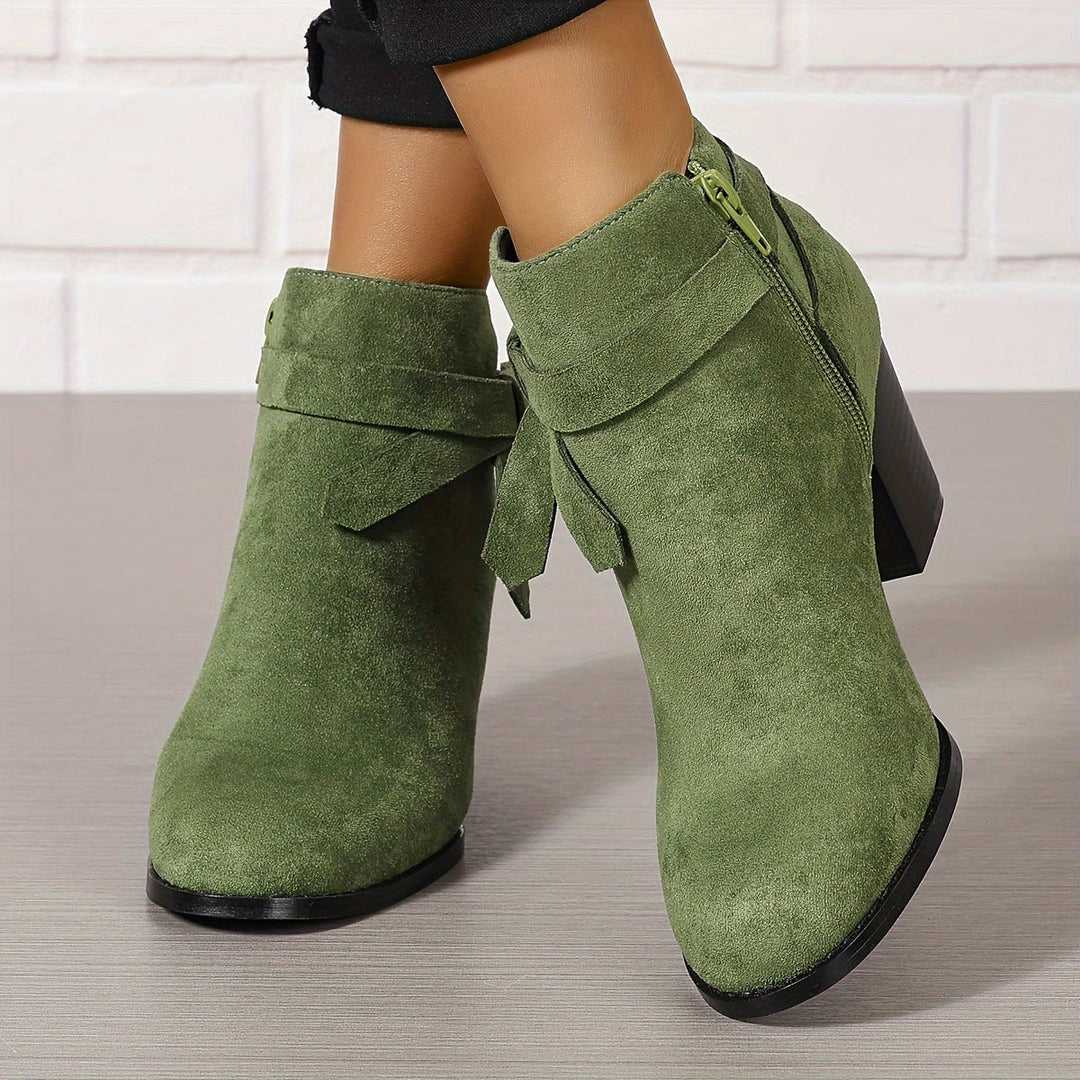 Women's Pointed-Toe Ankle Boots with Block Heel in Green
