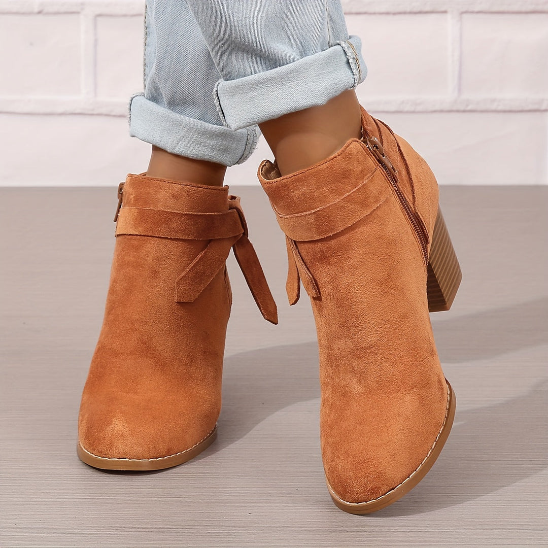 Women's Pointed-Toe Ankle Boots with Block Heel in Orange