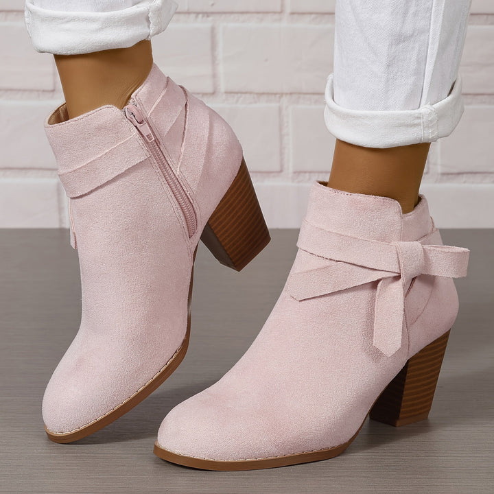 Women's Pointed-Toe Ankle Boots with Block Heel in Pink
