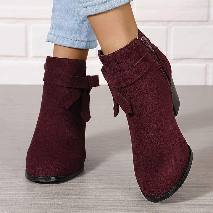 Women's Pointed-Toe Ankle Boots with Block Heel in Red
