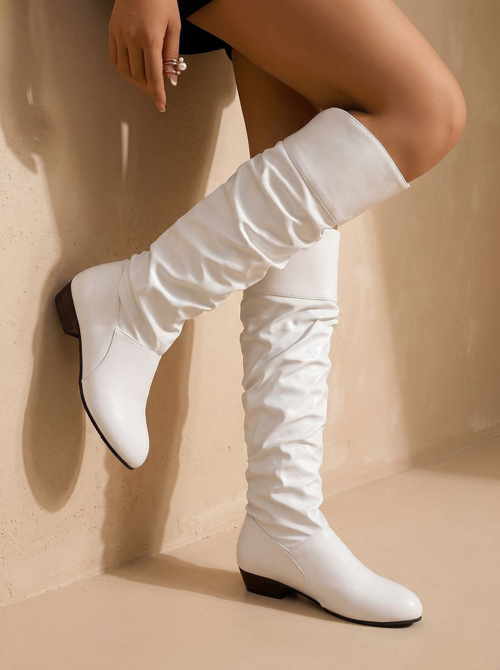 Women's Pointed-Toe Pull-On Knee High Boots in White