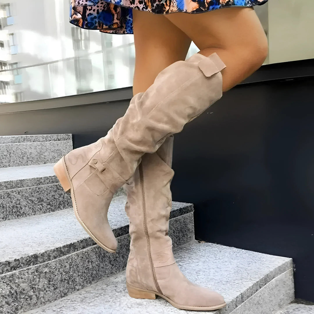 Women's Premium Leather Ankle Boots in Beige