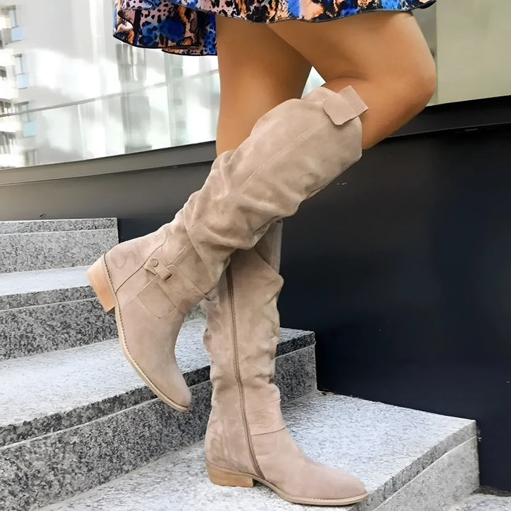 Women's Premium Leather Ankle Boots in Beige