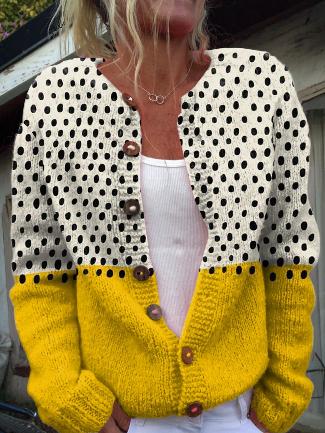 Women's Printed Knit Cardigan for Autumn Layering in Multicolour