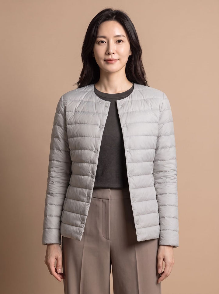 Women's Puffer Coat for Winter Layering in Light Grey