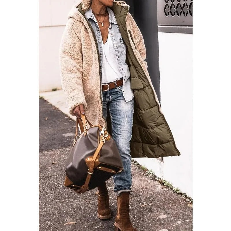Women's Puffer Coat in Longline with Sherpa (10)