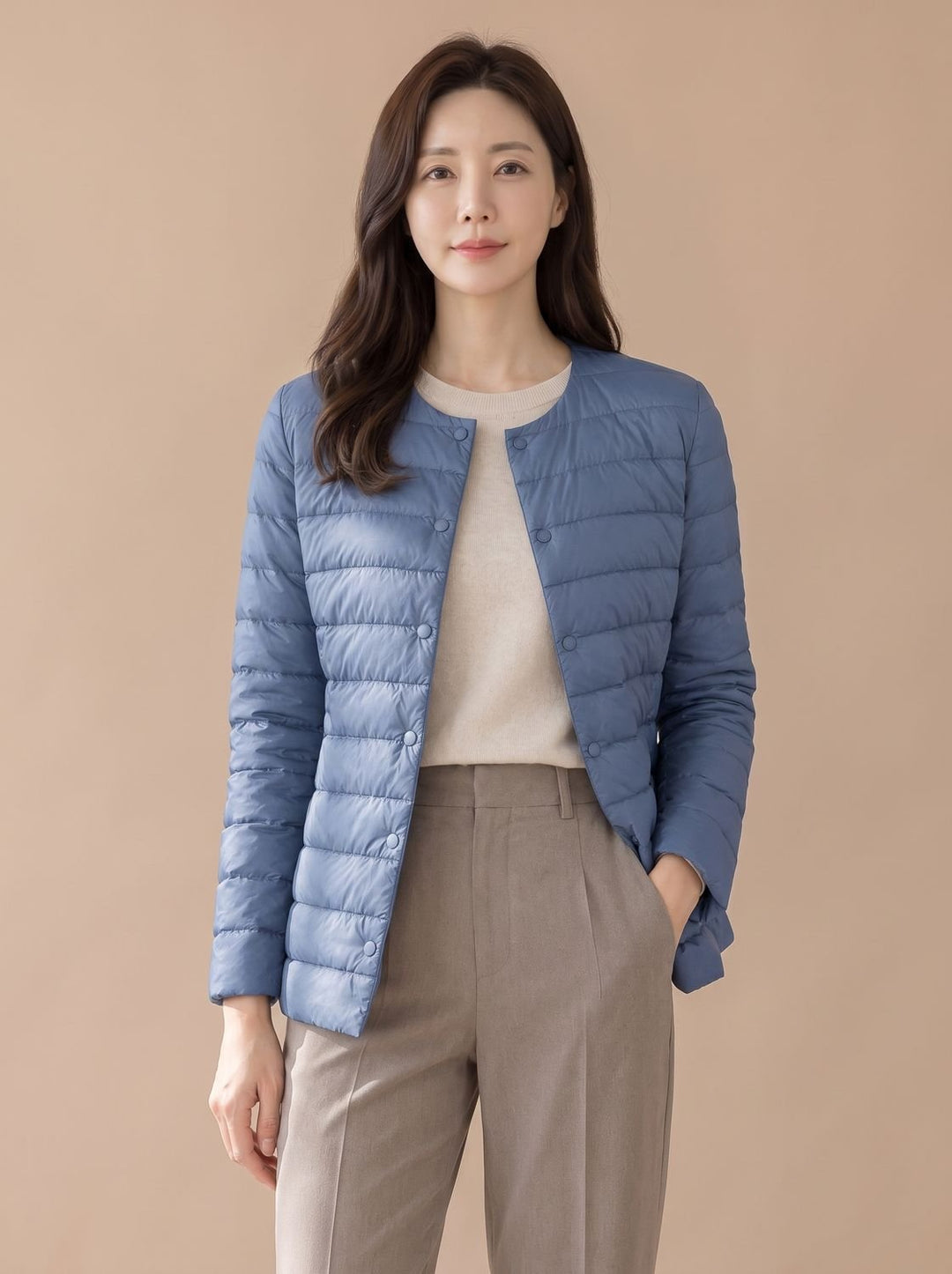 Women's Puffer Coat Lightweight Quilted Hip-Length in Haze Blue