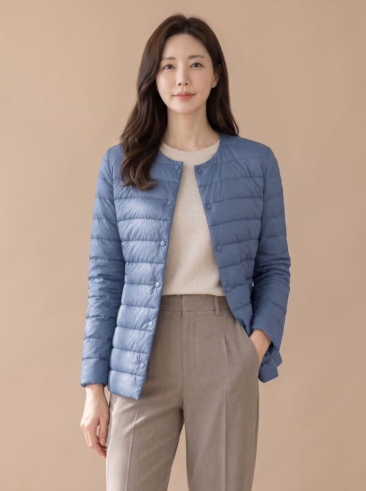 Women's Puffer Coat Lightweight Quilted Hip-Length in Haze Blue