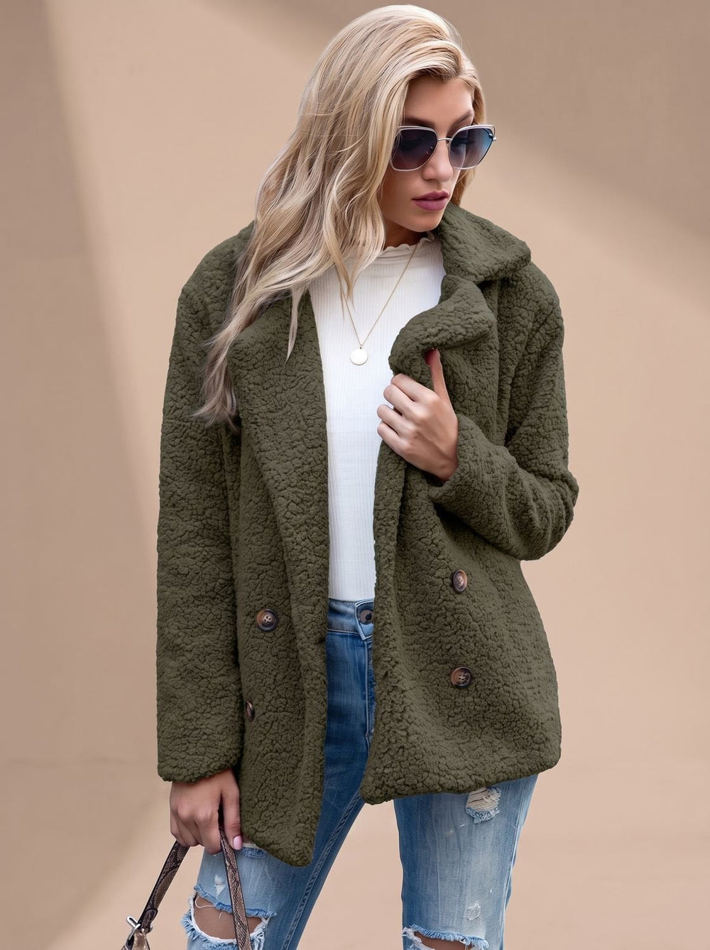 Women's Puffer Coat with Button-Front Revers Collar in Black