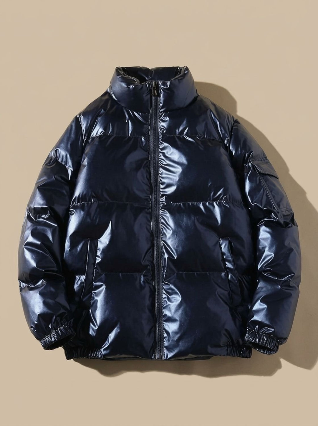 Women's Puffer Coat with Hooded Quilted Design in Stand Collar Blue