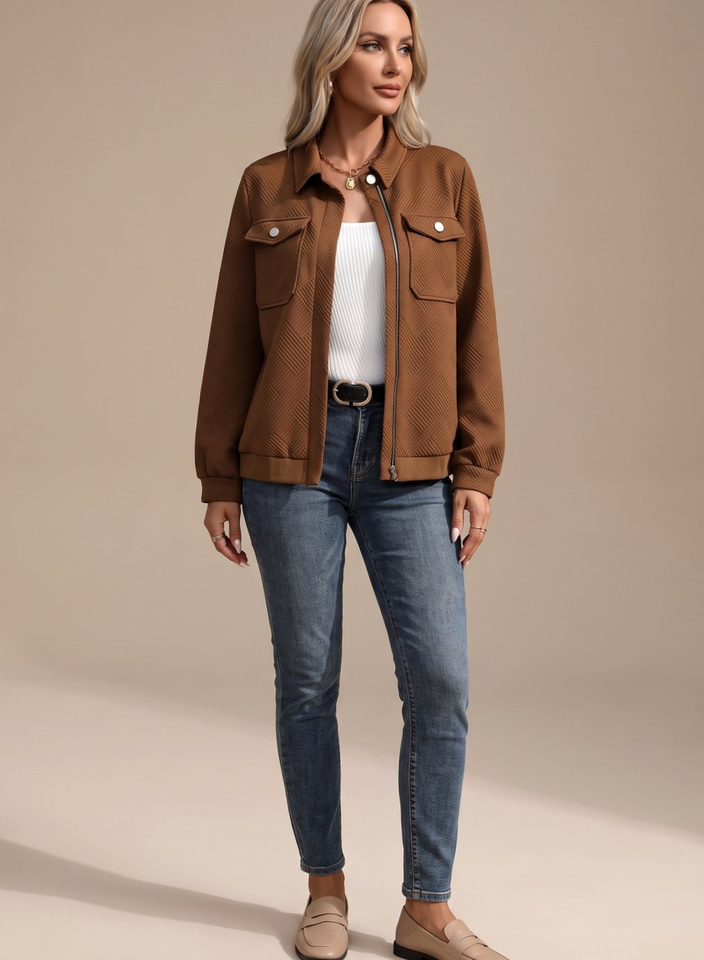 Women's Puffer Coat with Quilted Zip-Up Design