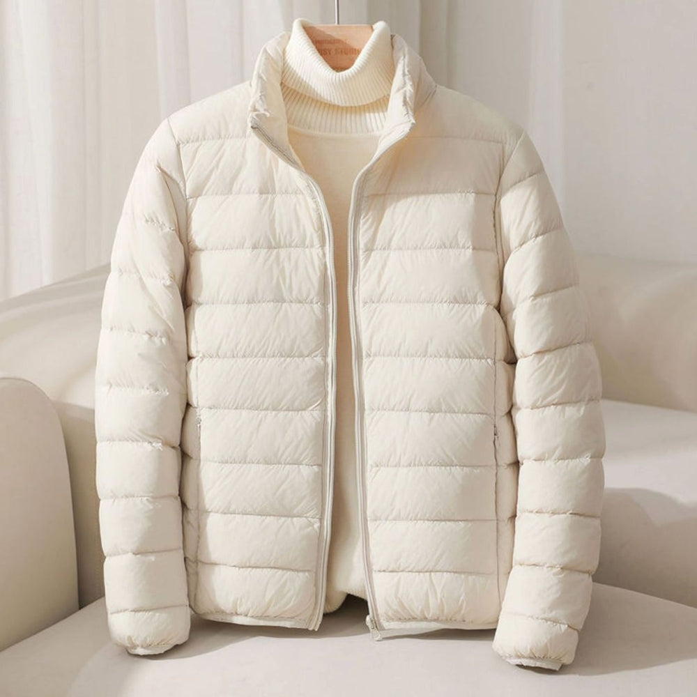 Women's Puffer Coat with Quilting for Winter in Beige
