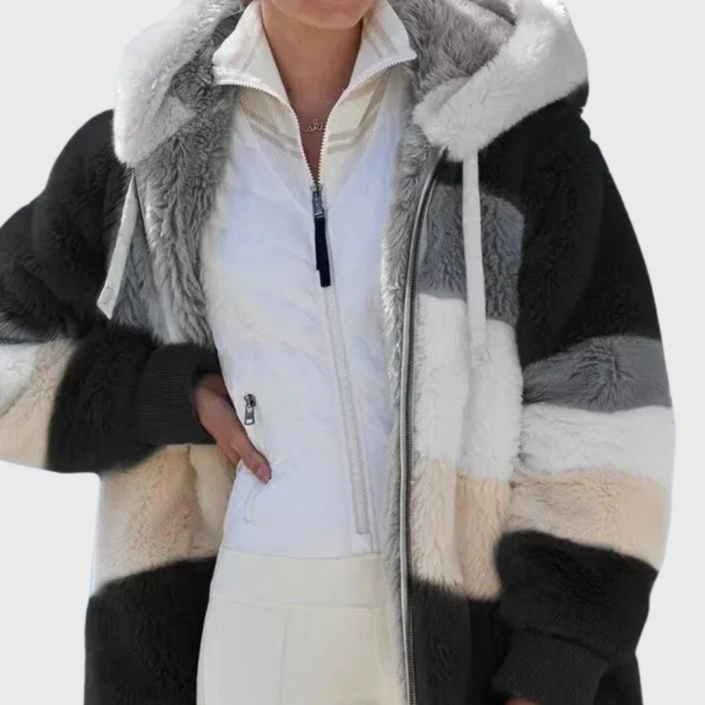 Women's Puffer Jacket in Lightweight Multicolor Style in Black Stripes