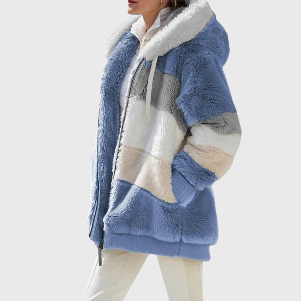 Women's Puffer Jacket in Lightweight Multicolor Style in Blue Stripes