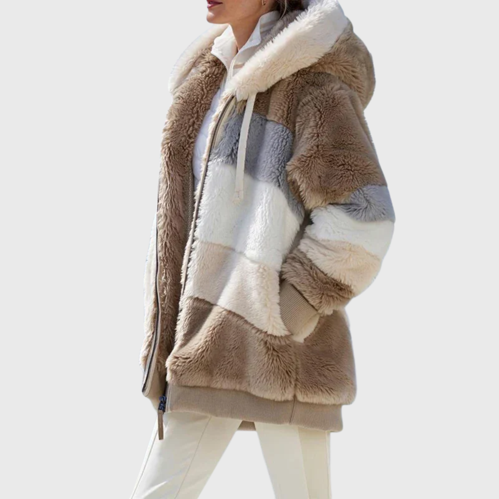 Women's Puffer Jacket in Lightweight Multicolor Style in Brown Stripes