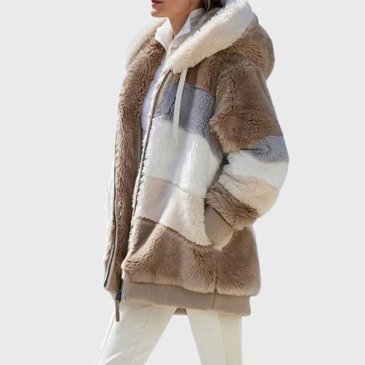 Women's Puffer Jacket in Lightweight Multicolor Style in Brown Stripes