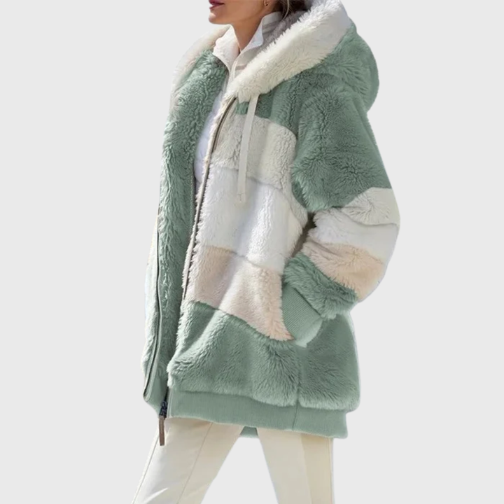 Women's Puffer Jacket in Lightweight Multicolor Style in Green Stripes
