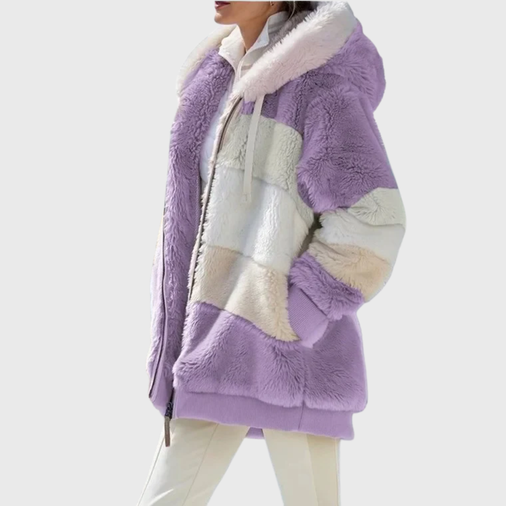 Women's Puffer Jacket in Lightweight Multicolor Style in Purple Stripes