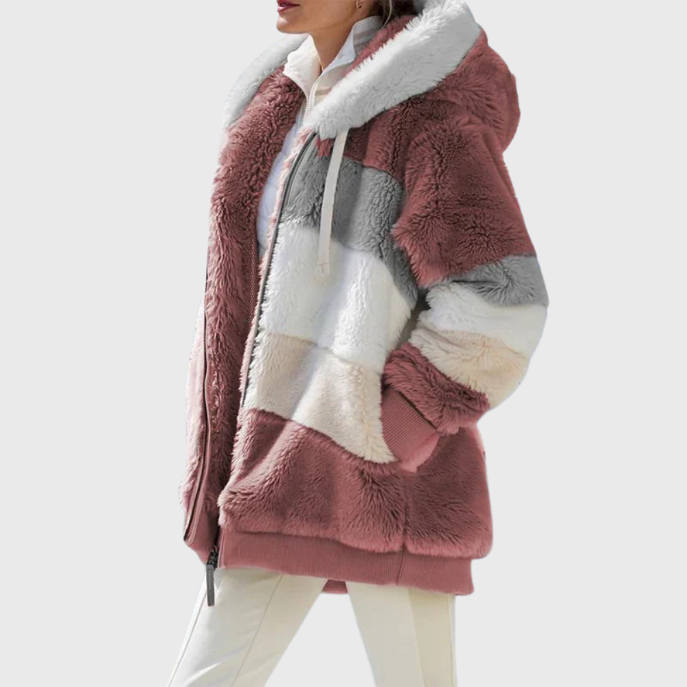 Women's Puffer Jacket in Lightweight Multicolor Style in Red Stripes