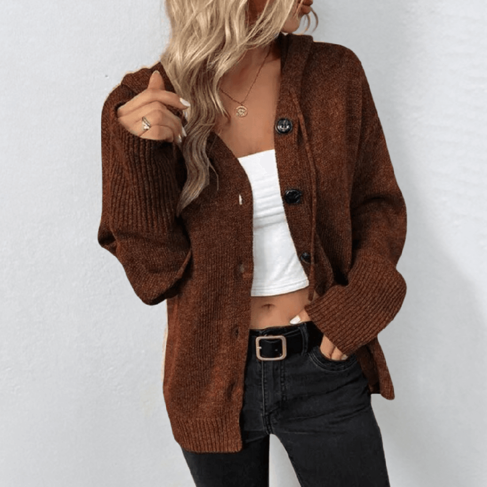Women's Puffer Relaxed Cardigan for Layering in Brown