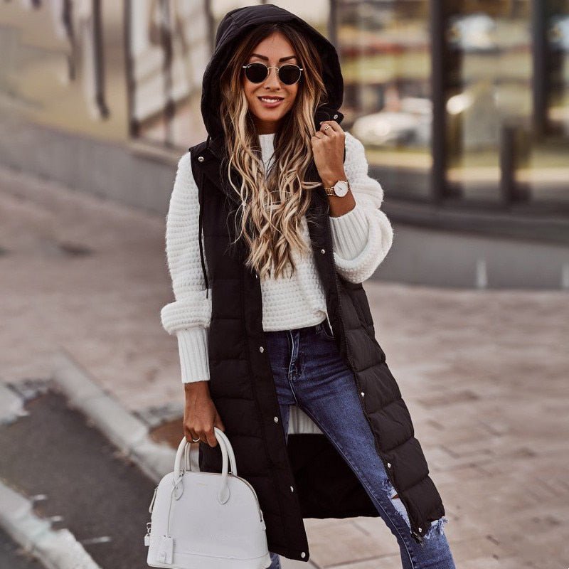 Women's Quilted Knee-Length Vest for Autumn