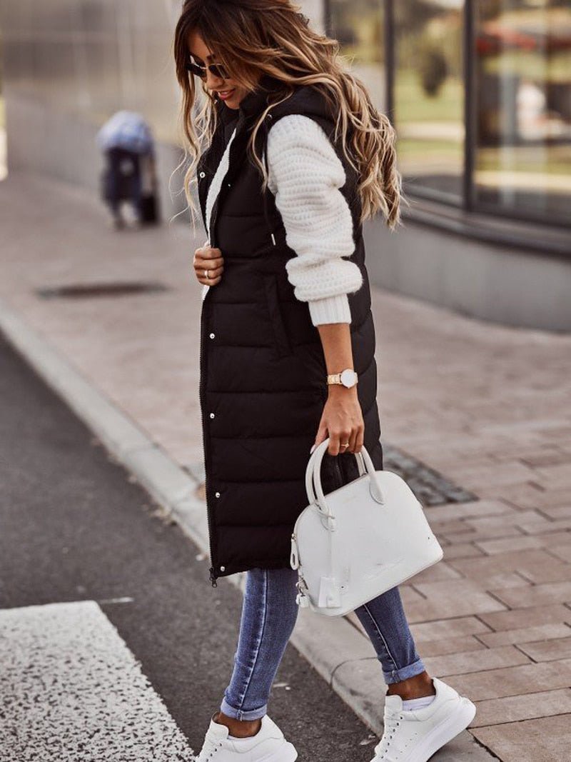 Women's Quilted Knee-Length Vest for Autumn (2)