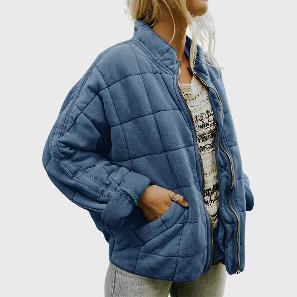 Women's quilted puffer jacket for autumn in Blue