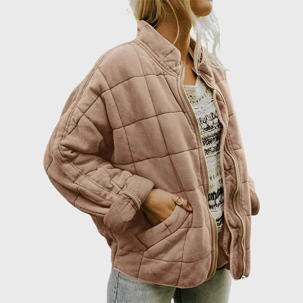 Women's quilted puffer jacket for autumn in Khaki