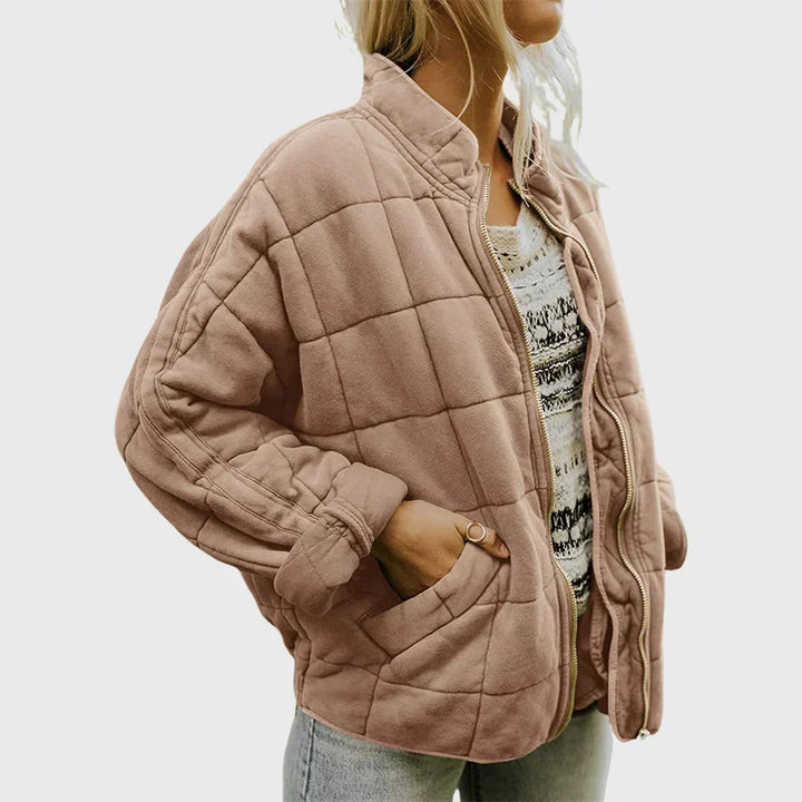 Women's quilted puffer jacket for autumn in Khaki