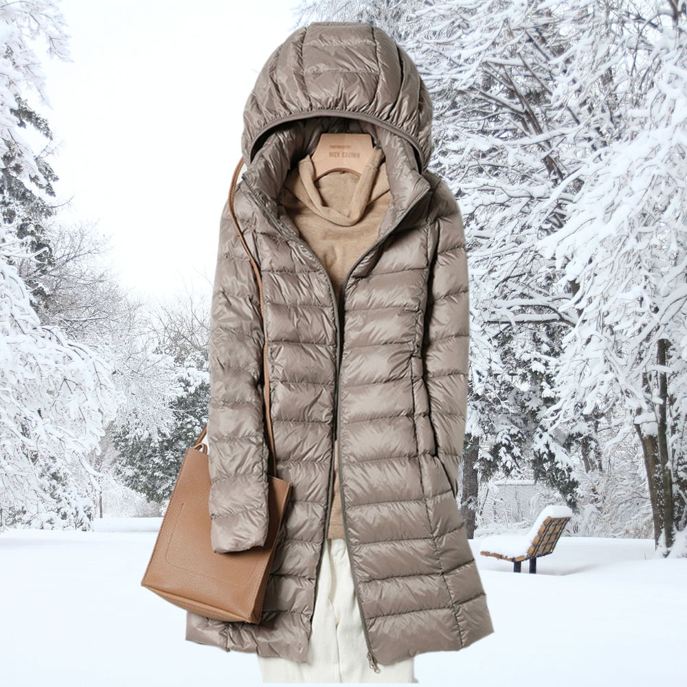 Women's Quilted Puffer Jacket for Autumn Layering in Beige