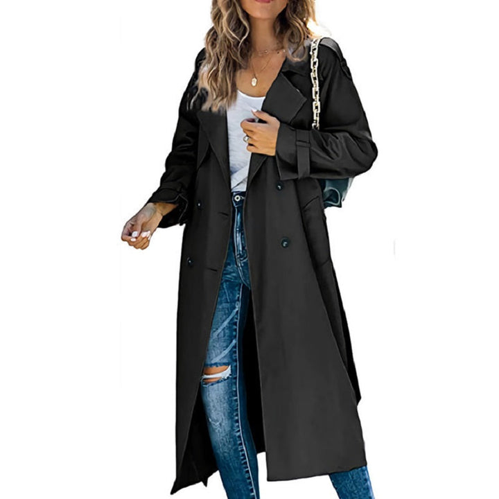 Women's Refined Long Autumn Trench Coat in Black