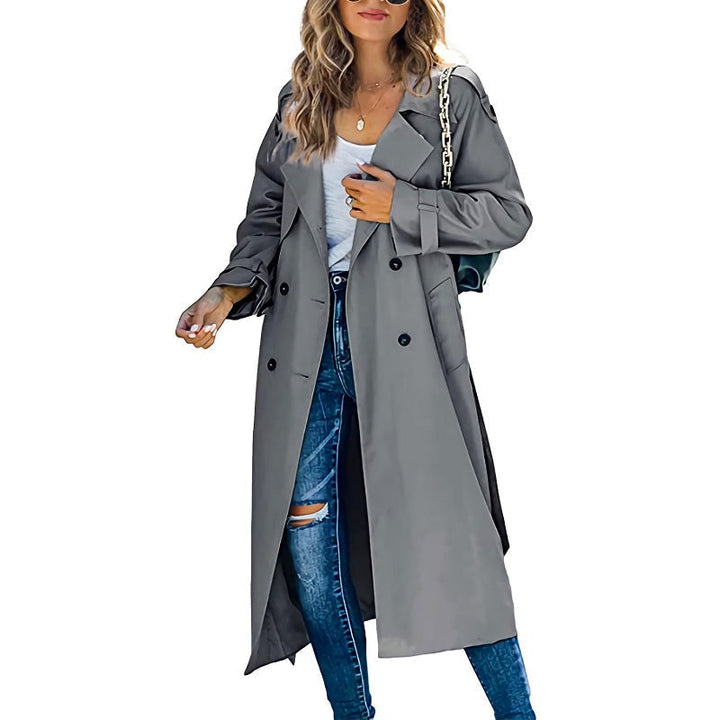 Women's Refined Long Autumn Trench Coat in Grey