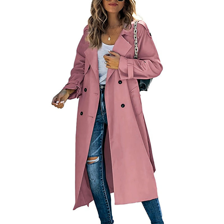 Women's Refined Long Autumn Trench Coat in Pink