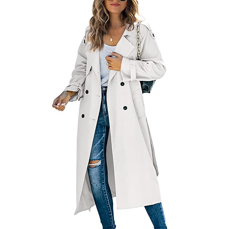 Women's Refined Long Autumn Trench Coat in White