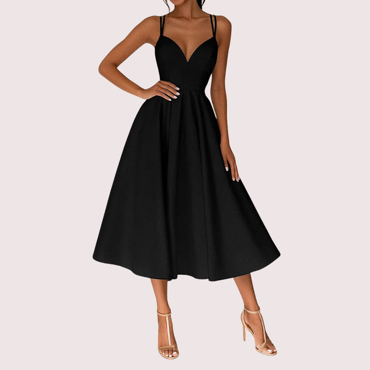 Women's Refined Summer Midi Dress in Black