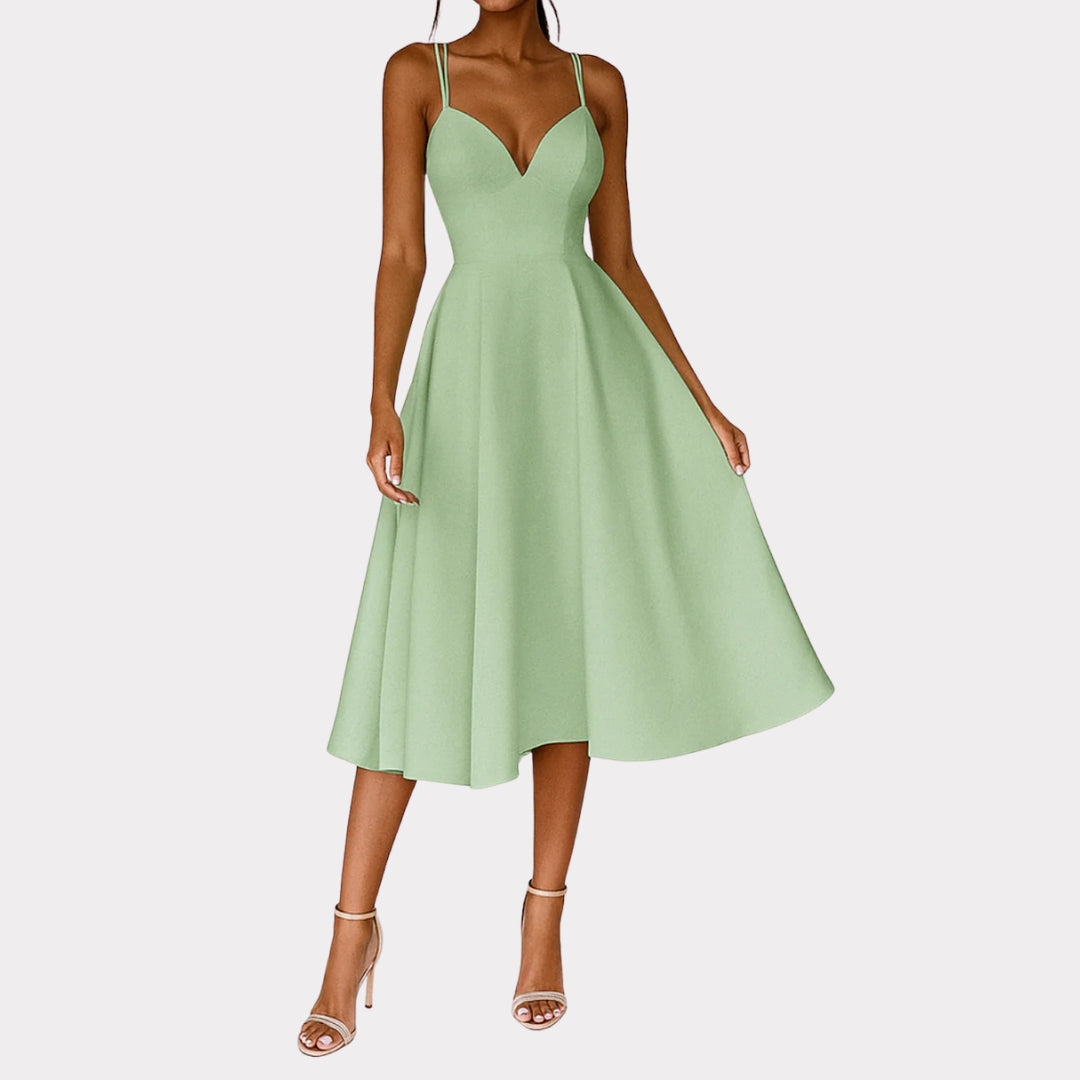 Women's Refined Summer Midi Dress in Green