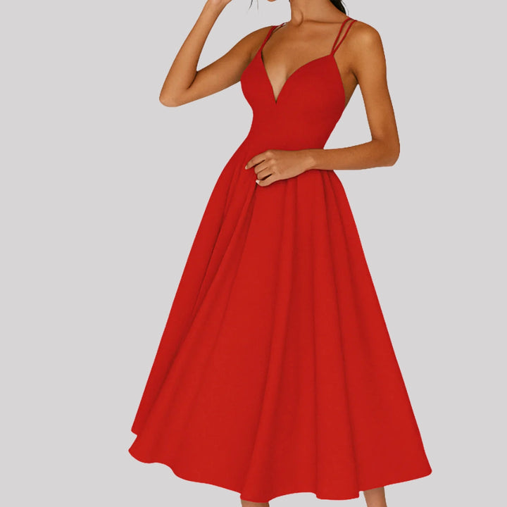Women's Refined Summer Midi Dress in Red