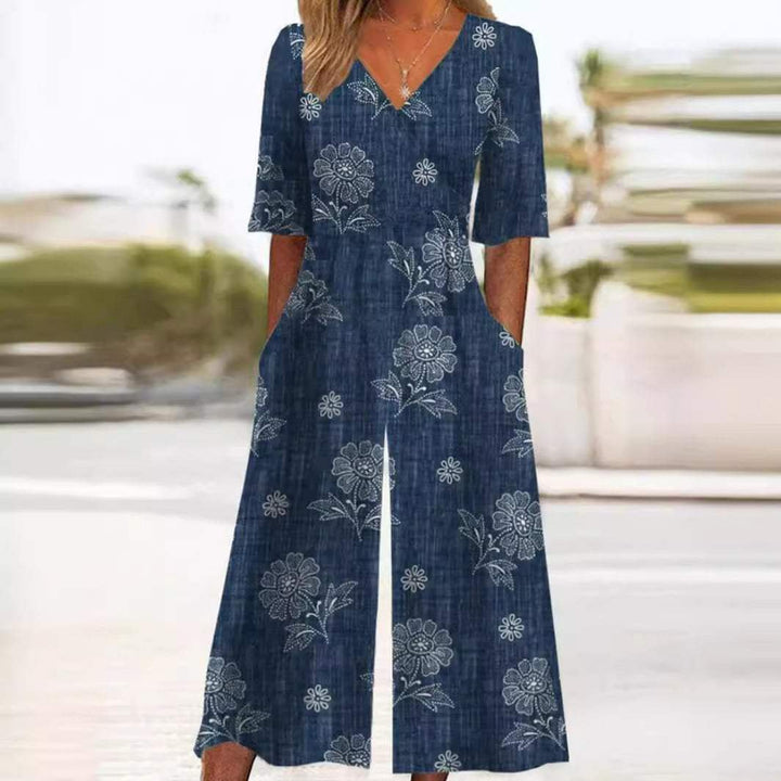 Women's Relaxed Boho Floral Jumpsuit in Navy