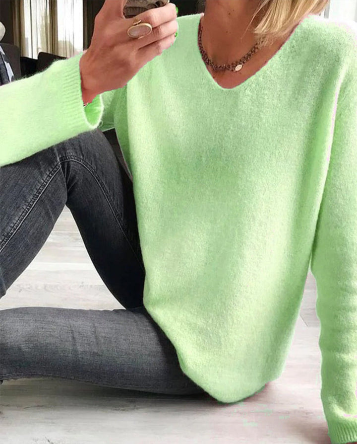 Women's Relaxed Cotton Long-Sleeve V-Neck Sweater (11)