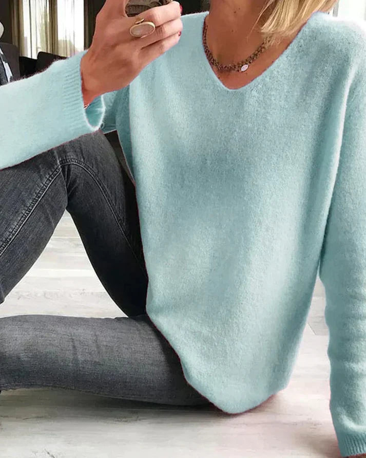 Women's Relaxed Cotton Long-Sleeve V-Neck Sweater (5)