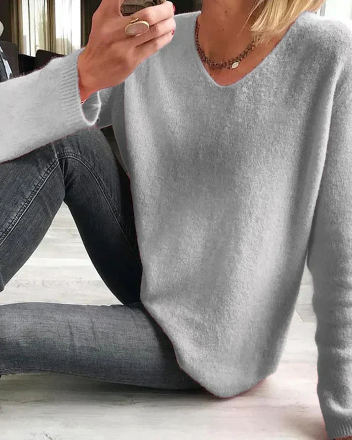 Women's Relaxed Cotton Long-Sleeve V-Neck Sweater (6)