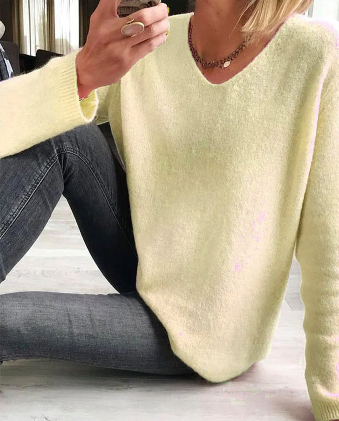 Women's Relaxed Cotton Long-Sleeve V-Neck Sweater (9)