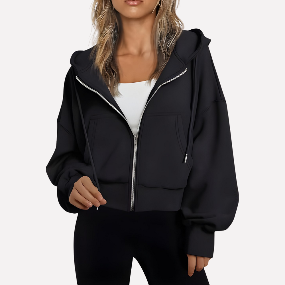 Women's Relaxed Cropped Hoodie for Casual Layering in Black
