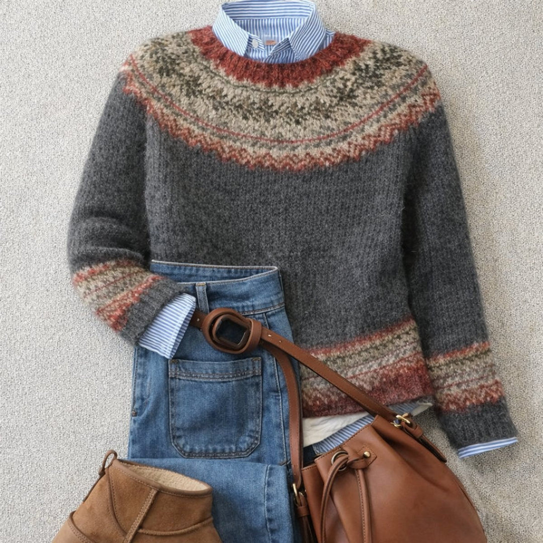 Women's Relaxed Fair Isle Jumper Dress in Grey