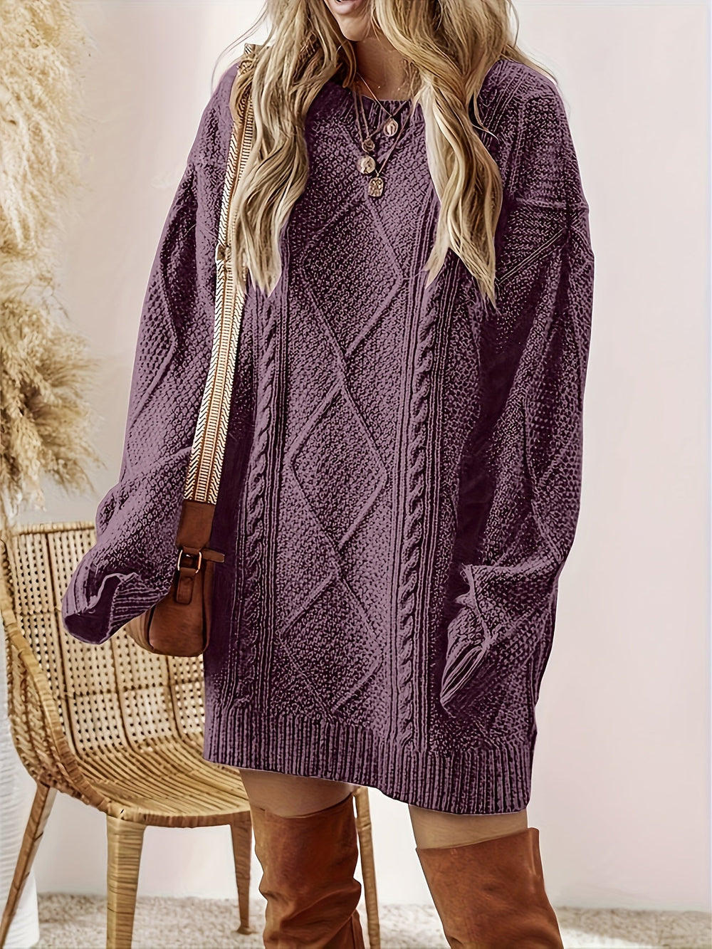 Women's Relaxed-Fit Cable Knit Jumper Dress (2)