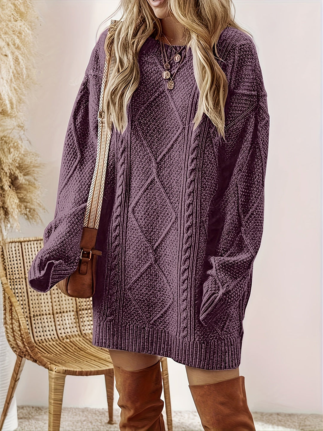 Women's Relaxed-Fit Cable Knit Jumper Dress (2)