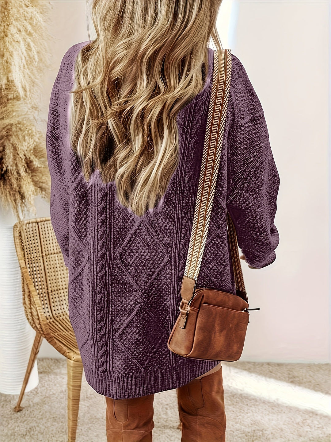 Women's Relaxed-Fit Cable Knit Jumper Dress (3)