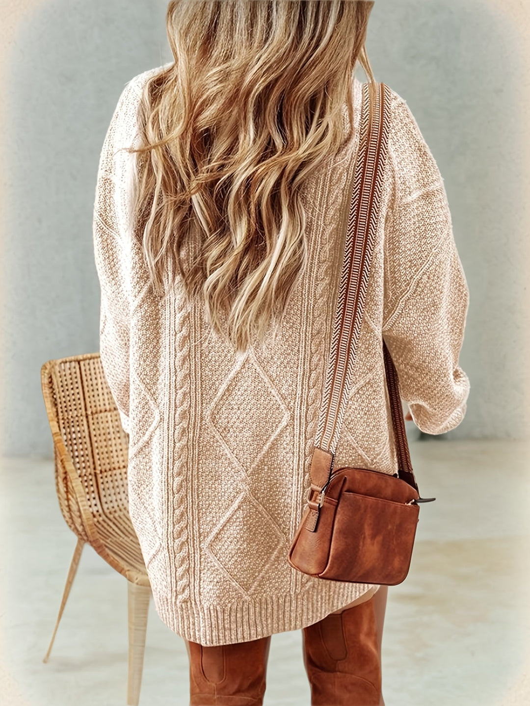 Women's Relaxed-Fit Cable Knit Jumper Dress (9)