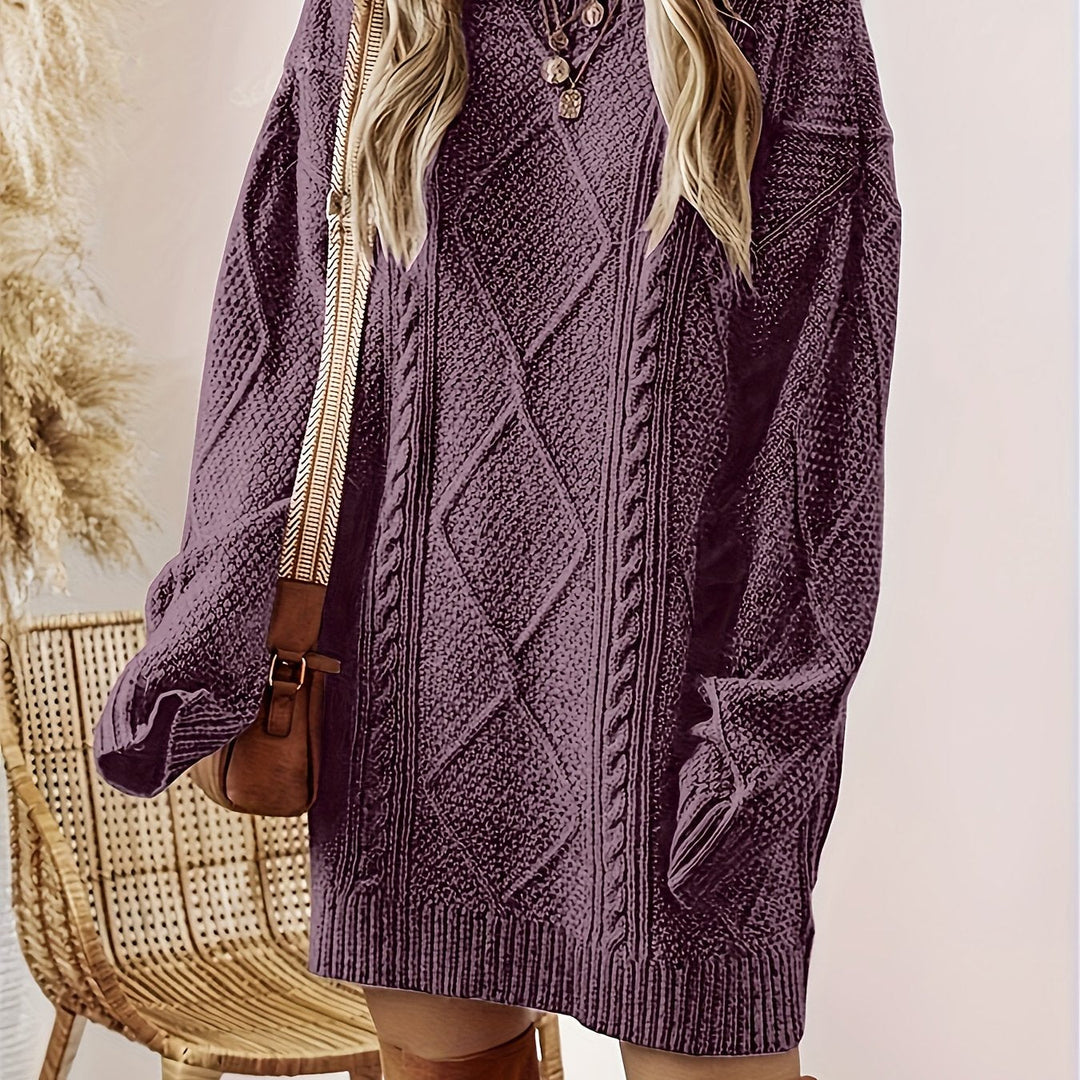 Women's Relaxed-Fit Cable Knit Jumper Dress in Purple